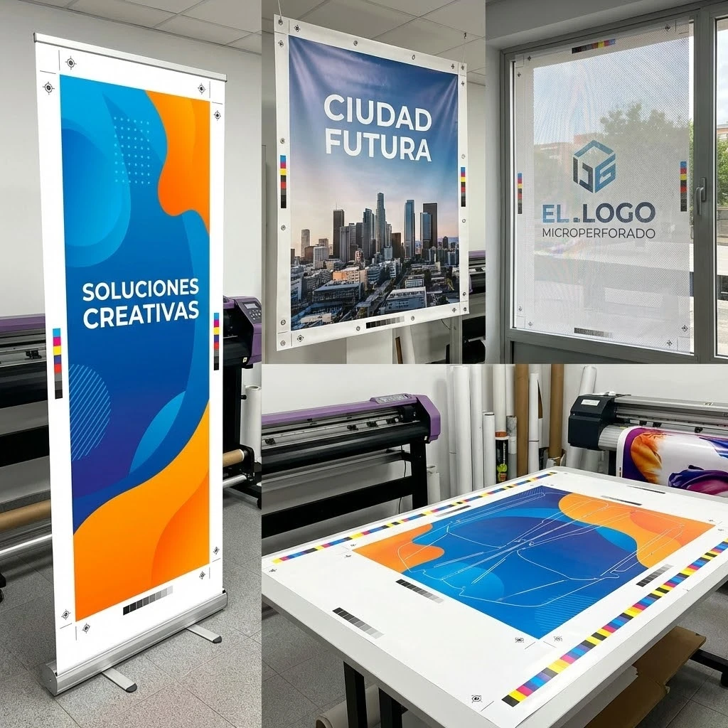 Banner roll-up con gráfica corporativa