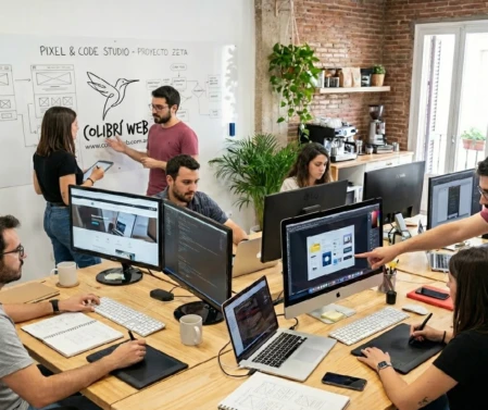 Diseñadora trabajando en bocetos de marca